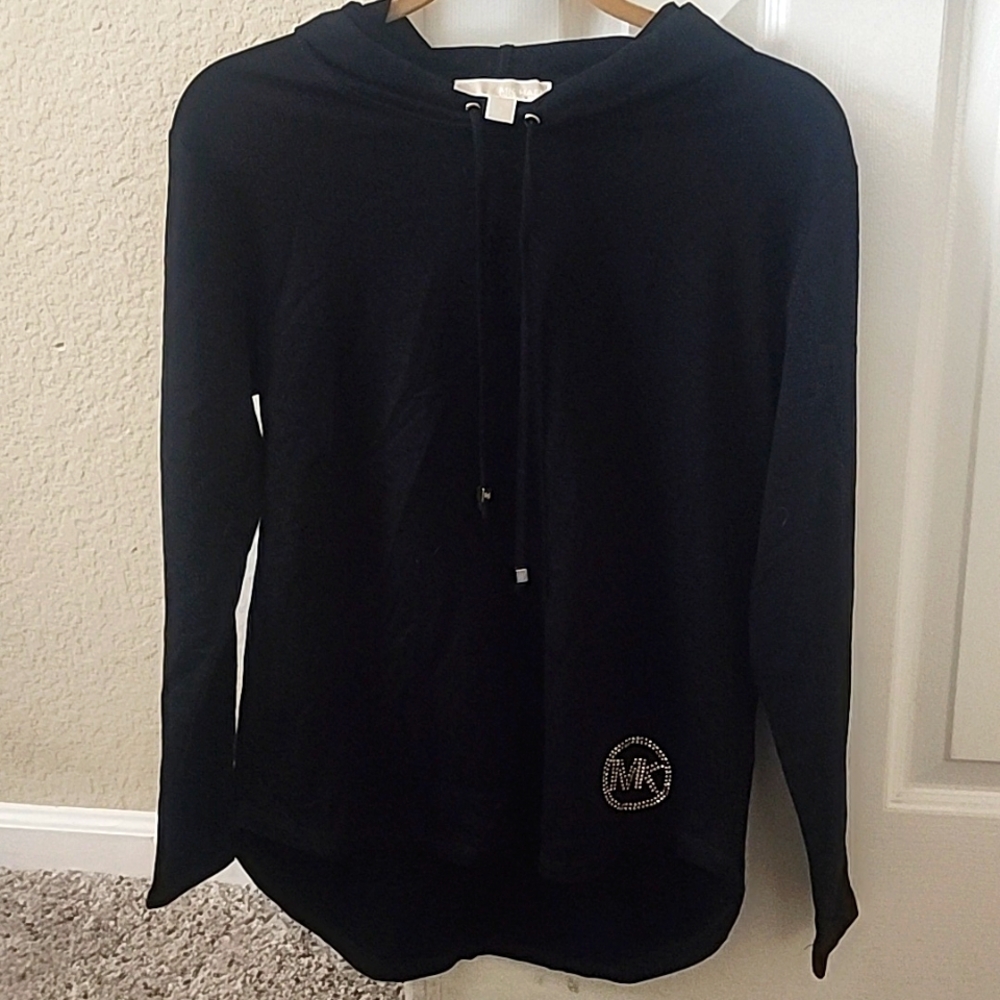 Michael Kors Lightweight Black Hoodie with Gold Bling Logo Sz S